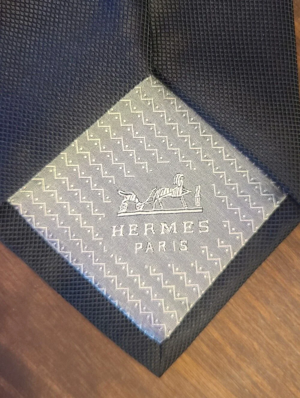 Hermes Black Woven Textured Silk Tie